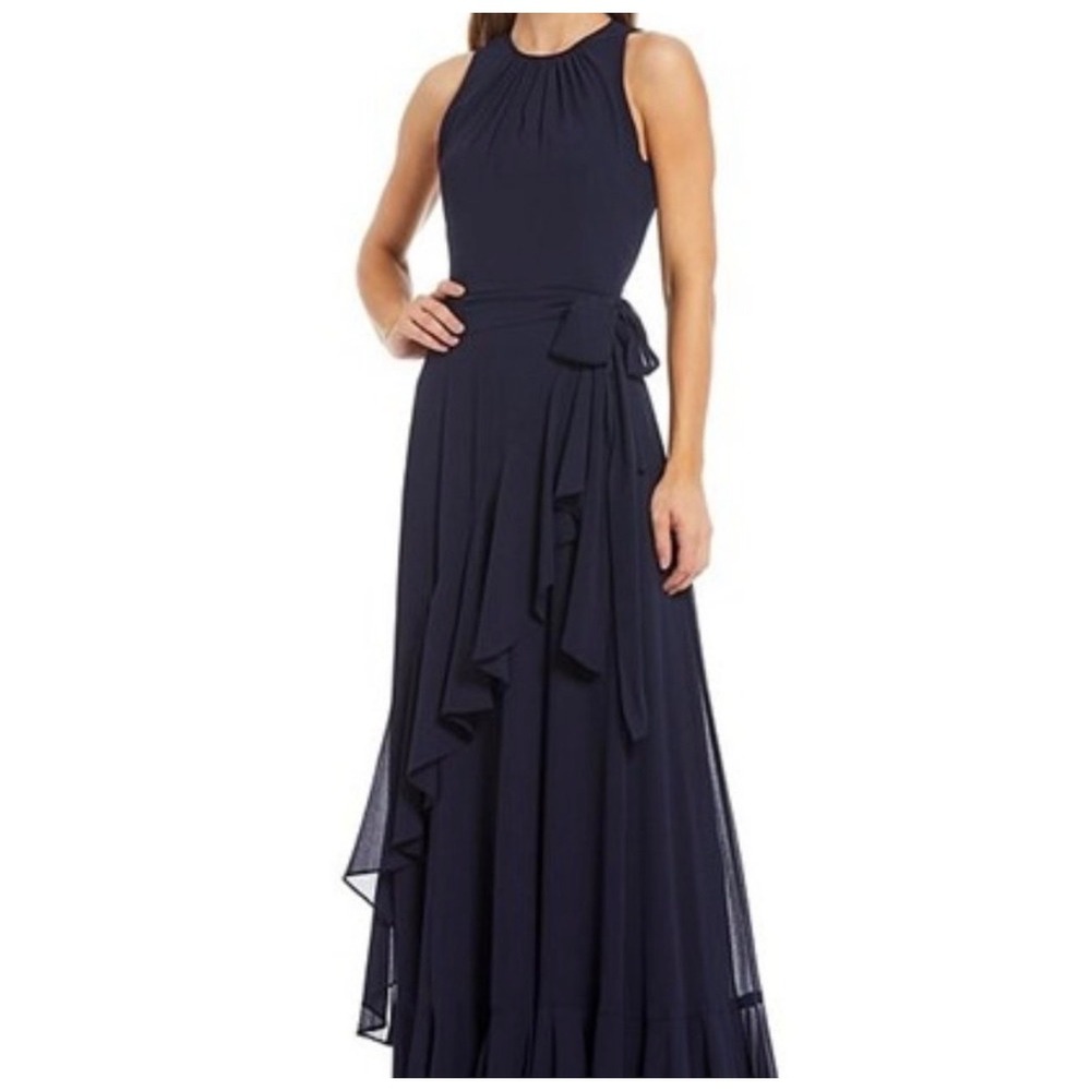 NWT Alex Marie Formal Evening Ruffle Wrap Maxi Dress Wedding Guest Size 8 Chic